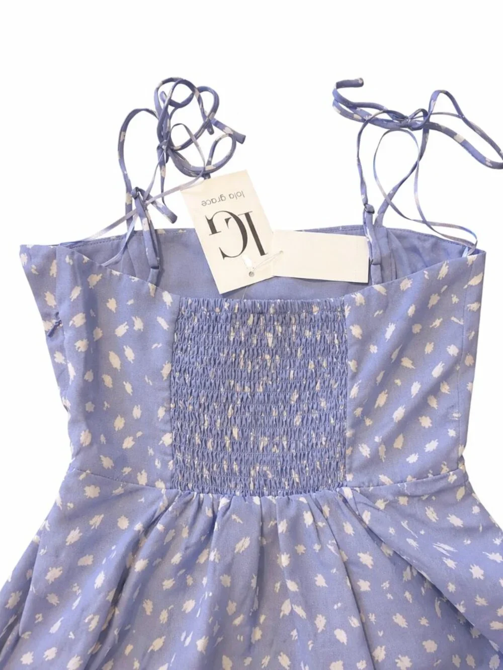 Lola Grace XS Mini Dress Blue Floral Smocked Back Summer NEW - Picture 4 of 5